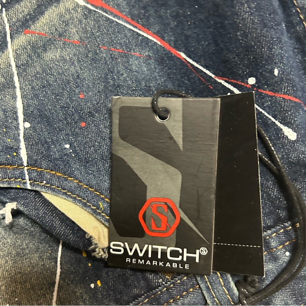 Switch Remarkable Shorts Mens 44 Blue Jean Denim Distressed trashed painted NEW - Picture 5 of 10